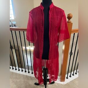 Elegant Red Sheer SILK Kimono Robe by SARISSA MADE IN VIETNAM WOMEN SIZE L